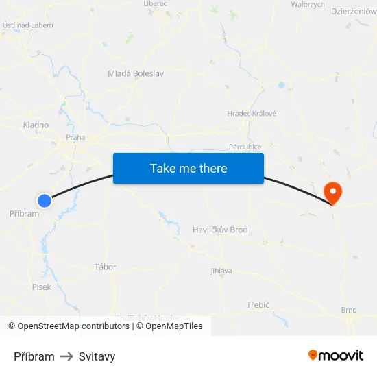 Příbram to Svitavy map