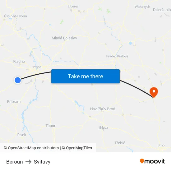 Beroun to Svitavy map