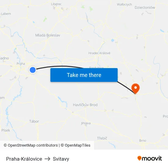 Praha-Královice to Svitavy map