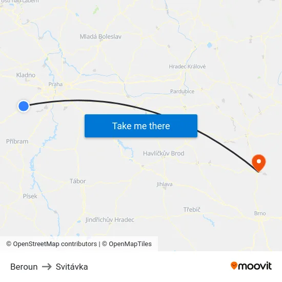 Beroun to Svitávka map