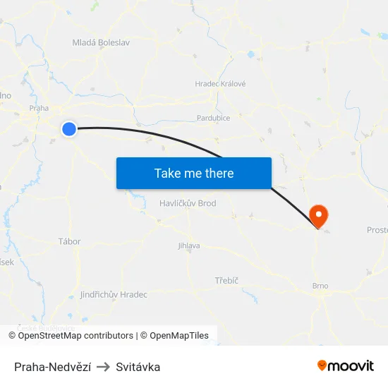 Praha-Nedvězí to Svitávka map
