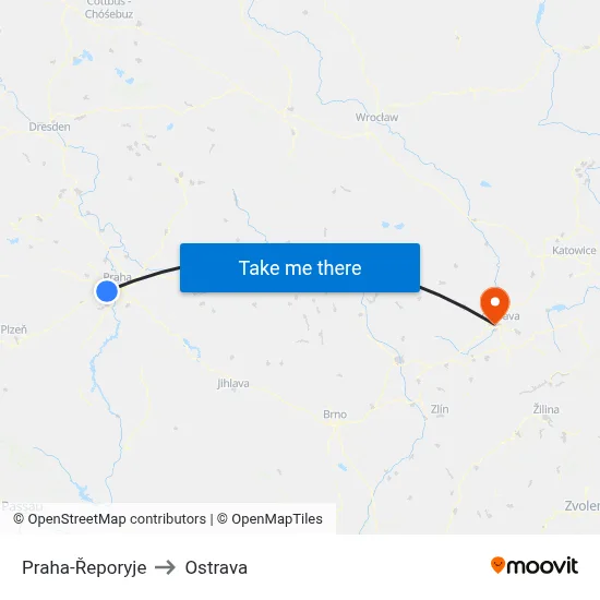 Praha-Řeporyje to Ostrava map