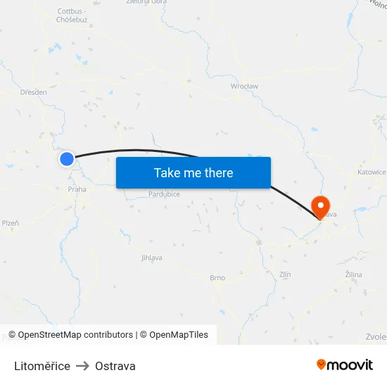Litoměřice to Ostrava map