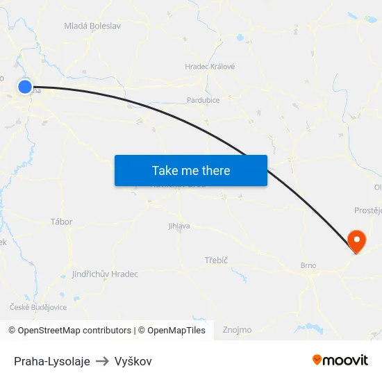 Praha-Lysolaje to Vyškov map