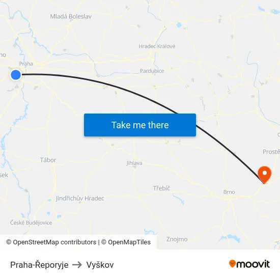 Praha-Řeporyje to Vyškov map