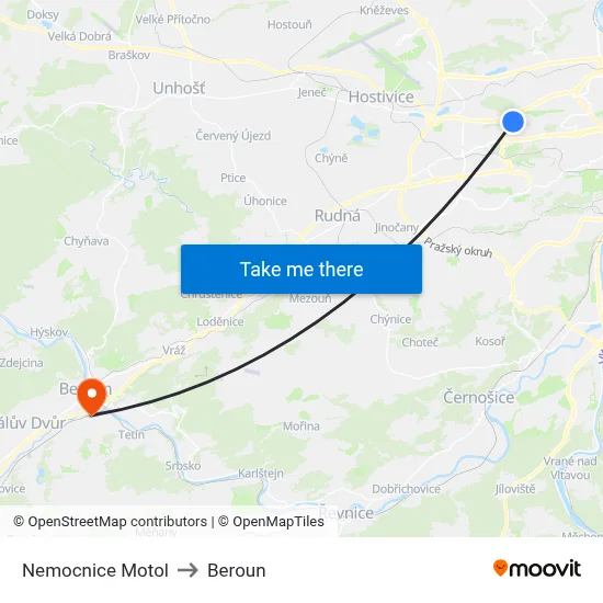 Nemocnice Motol to Beroun map