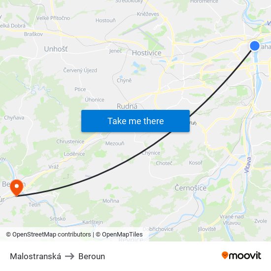 Malostranská to Beroun map