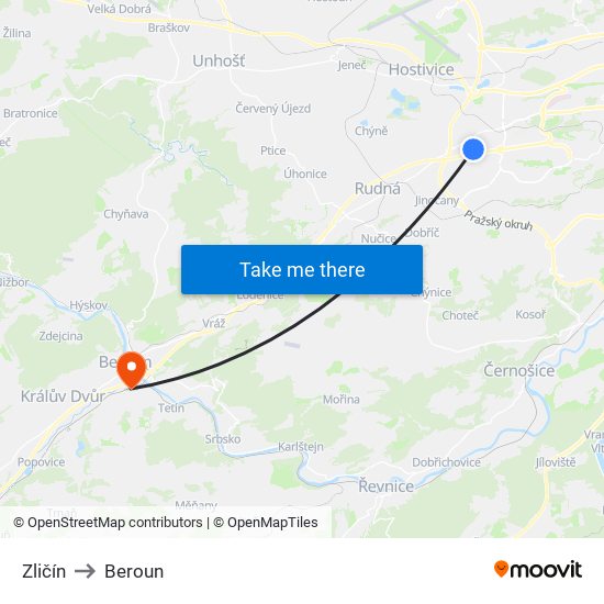 Zličín to Beroun map