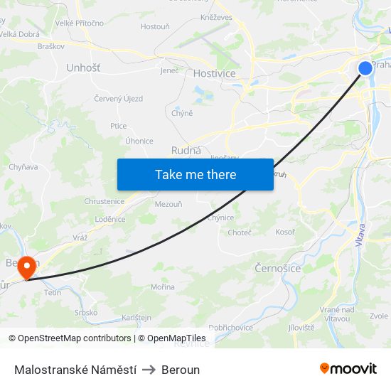 Malostranské Náměstí (B) to Beroun map