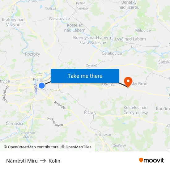 Náměstí Míru to Kolín map