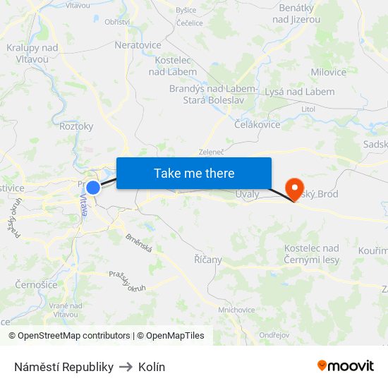 Náměstí Republiky to Kolín map