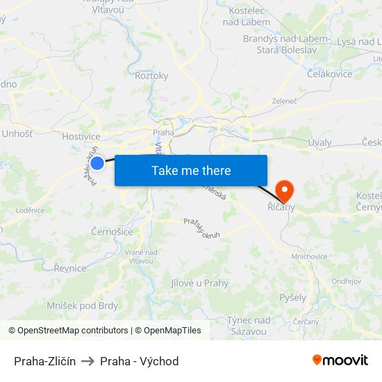 Praha-Zličín to Praha - Východ map