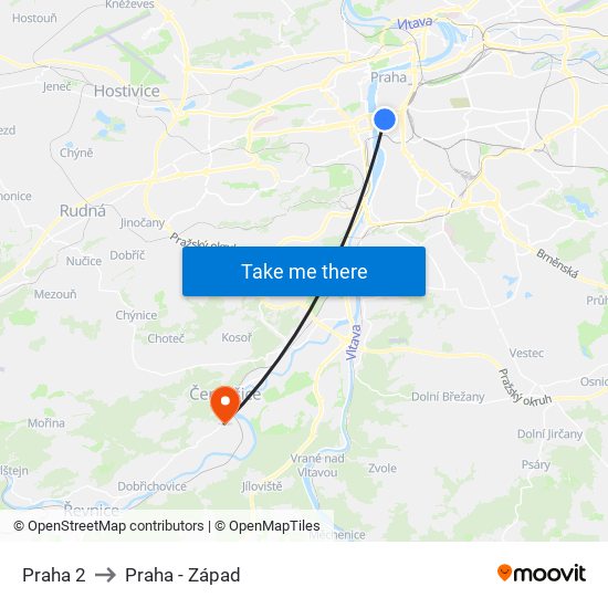 Praha 2 to Praha - Západ map