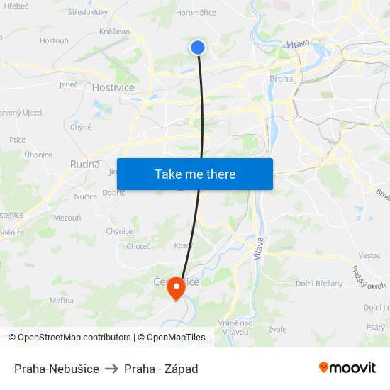 Praha-Nebušice to Praha - Západ map