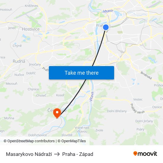 Masarykovo Nádraží (D) to Praha - Západ map