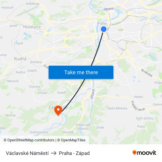 Václavské Náměstí to Praha - Západ map