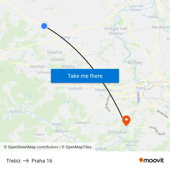 Třebíz to Praha 16 map