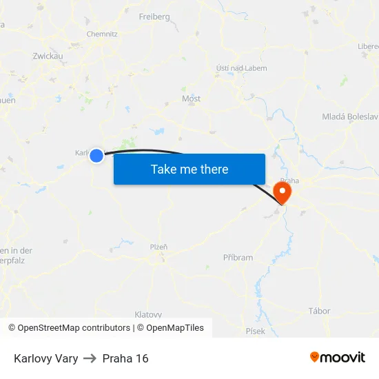 Karlovy Vary to Praha 16 map
