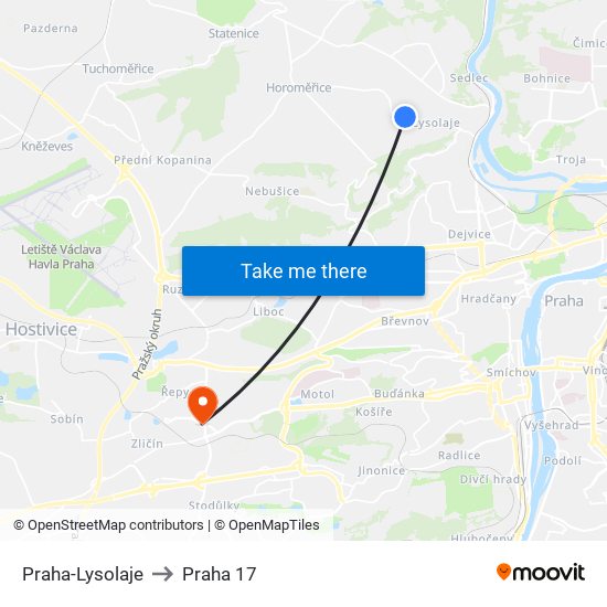 Praha-Lysolaje to Praha 17 map