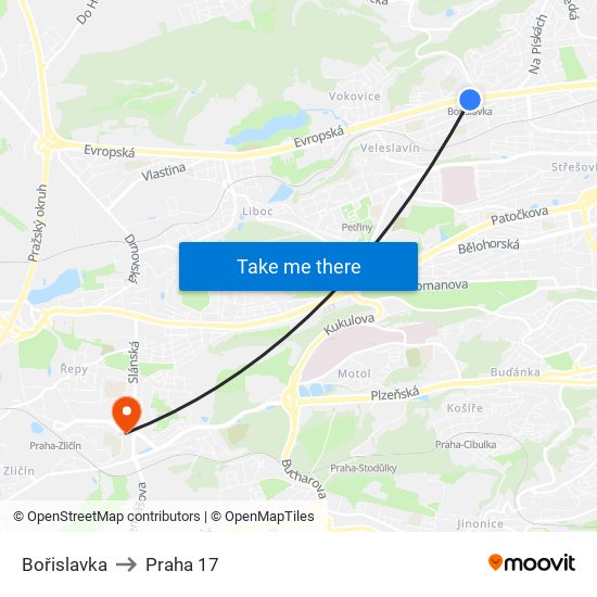 Bořislavka to Praha 17 map