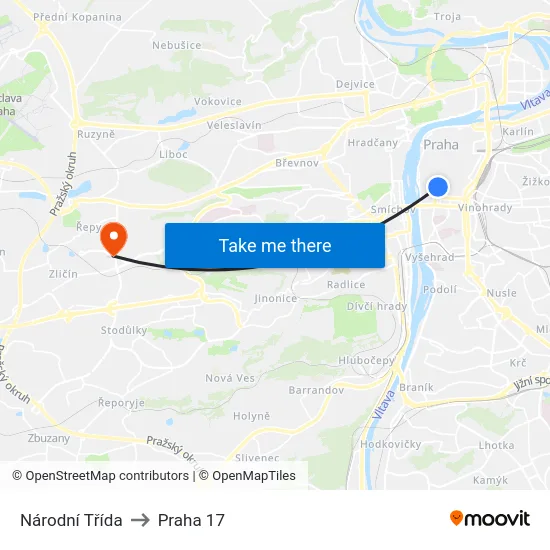 Národní Třída to Praha 17 map