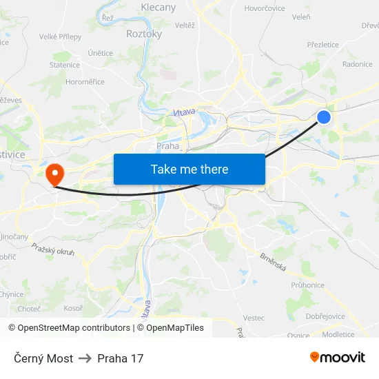 Černý Most to Praha 17 map