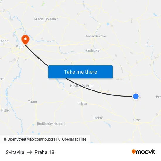 Svitávka to Praha 18 map