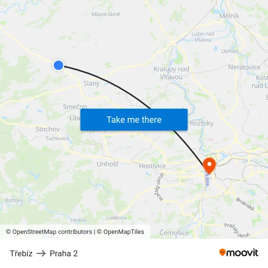 Třebíz to Praha 2 map