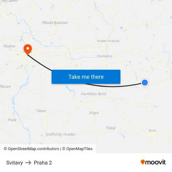 Svitavy to Praha 2 map