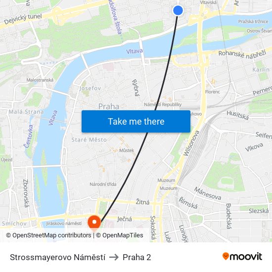 Strossmayerovo Náměstí to Praha 2 map