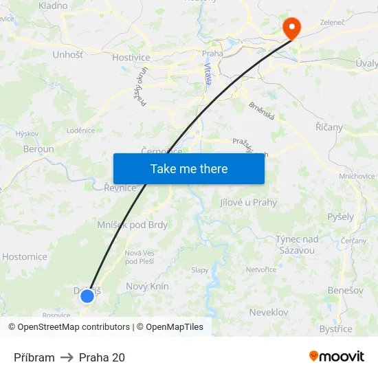 Příbram to Praha 20 map