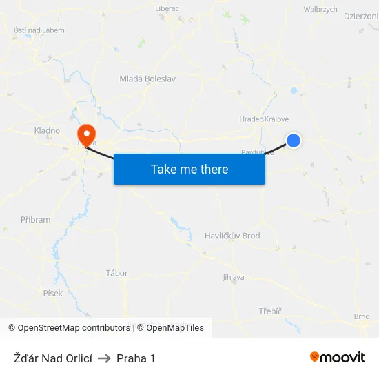 Žďár Nad Orlicí to Praha 1 map