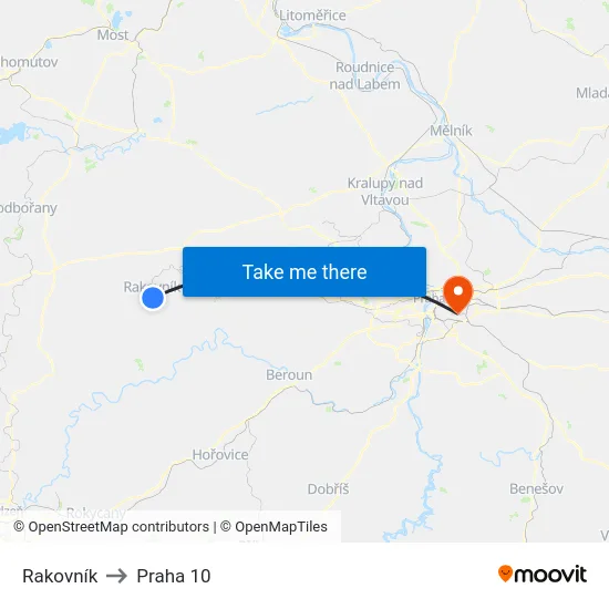Rakovník to Praha 10 map