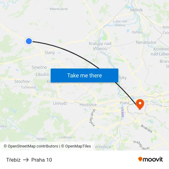 Třebíz to Praha 10 map
