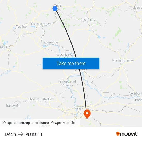 Děčín to Praha 11 map