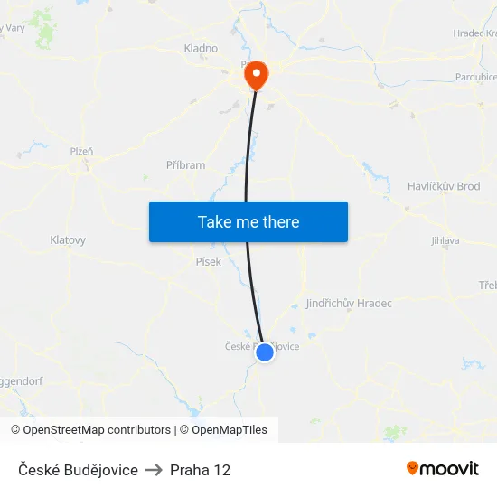 České Budějovice to Praha 12 map