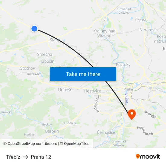 Třebíz to Praha 12 map