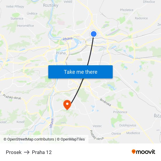 Prosek to Praha 12 map