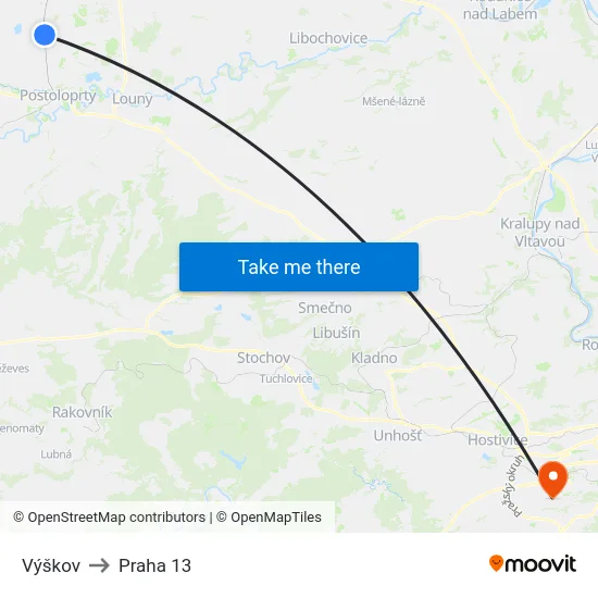 Výškov to Praha 13 map
