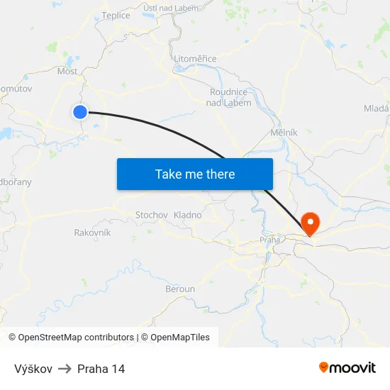 Výškov to Praha 14 map