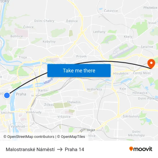 Malostranské Náměstí to Praha 14 map