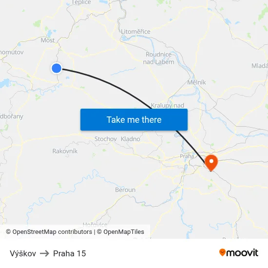 Výškov to Praha 15 map