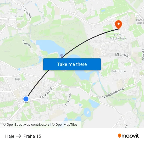 Háje to Praha 15 map