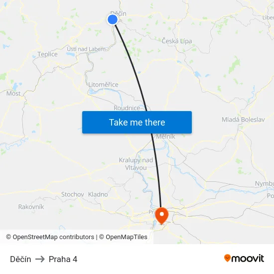 Děčín to Praha 4 map