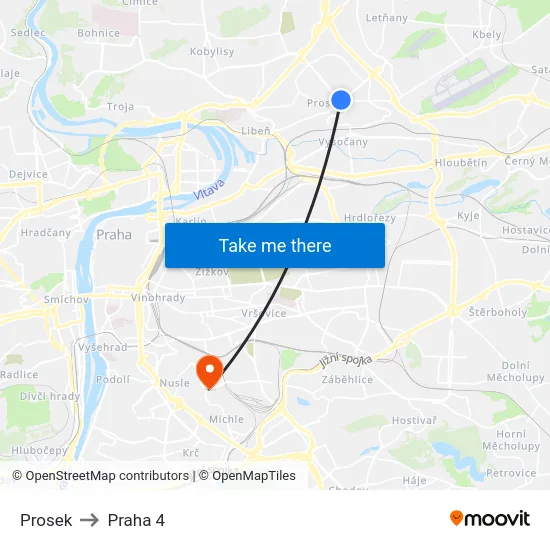 Prosek to Praha 4 map