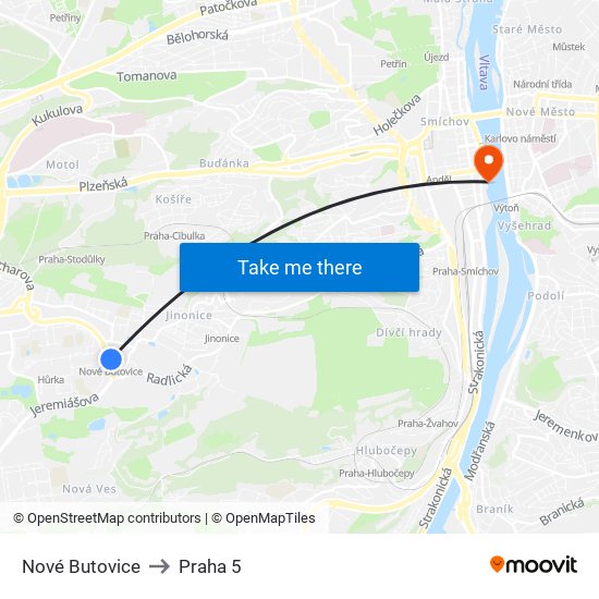 Nové Butovice to Praha 5 map