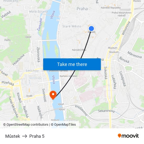 Můstek to Praha 5 map