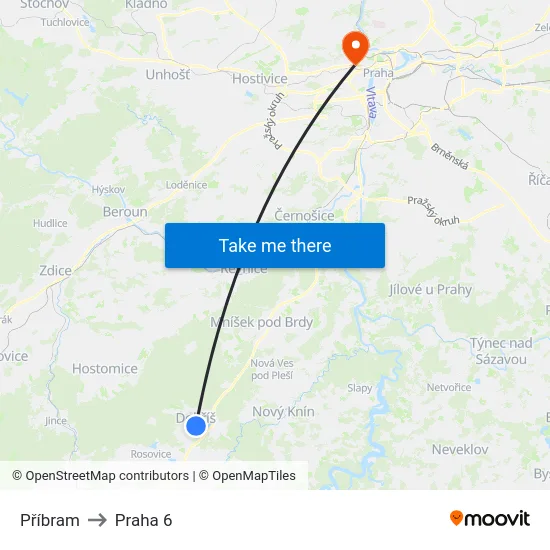 Příbram to Praha 6 map