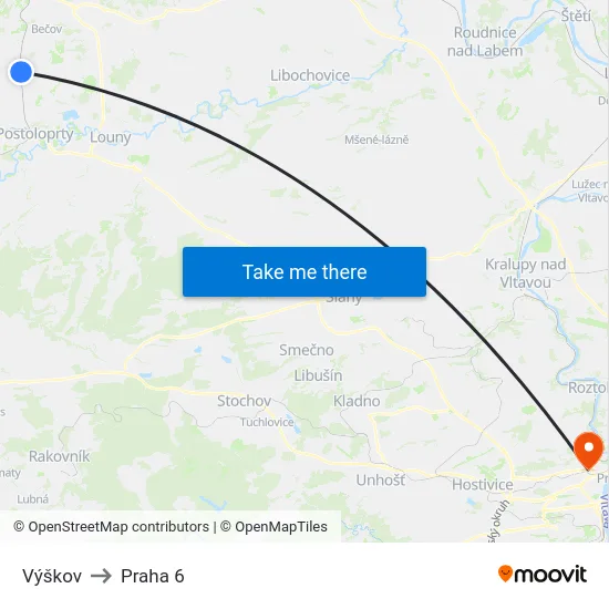 Výškov to Praha 6 map
