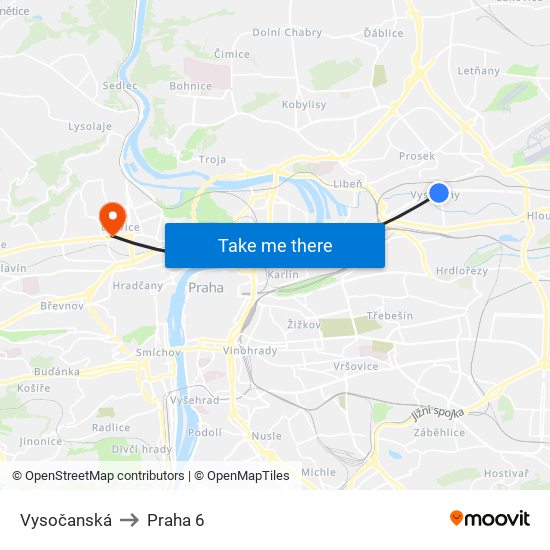 Vysočanská to Praha 6 map